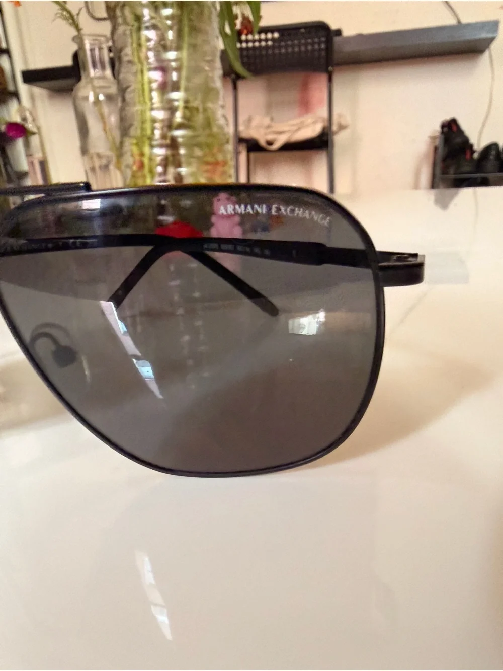 Armani Exchange Matte Black Aviator Sunglasses with Dark Lenses